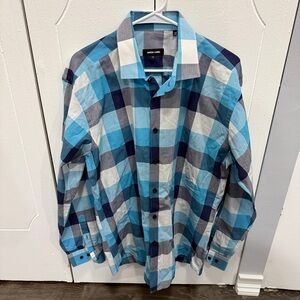 Jared Lang Blue Checkered Cotton Button Down Long Sleeve